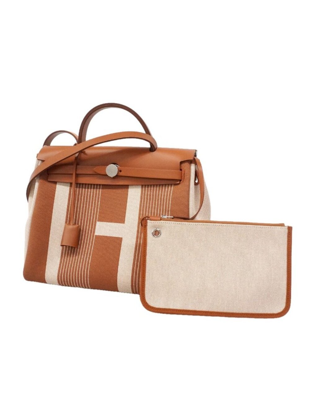Hermes Handbag Herbag Zip PM Toile H Natural Silver 2-Way Bag